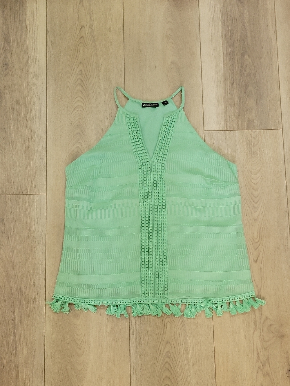 7th Avenue Mint Crochet Trim Halter Top - Picture 1 of 2